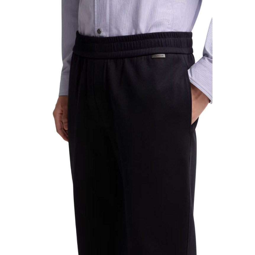 Pantalon de survêtement MONCLER coton mélangé bleu marine logo cuir