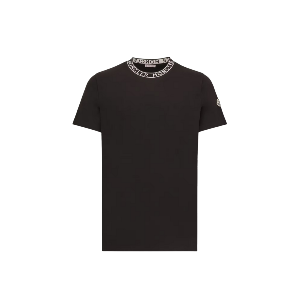 T-shirt coton noir à finitions logo Moncler blanc col