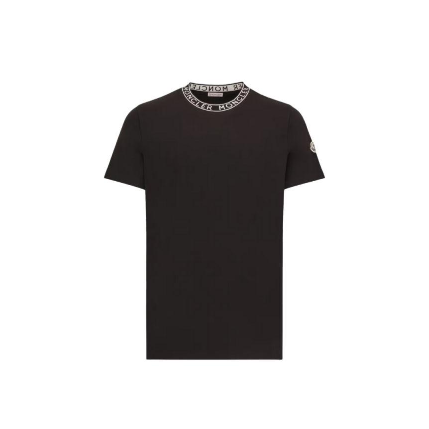T-shirt coton noir à finitions logo Moncler blanc col