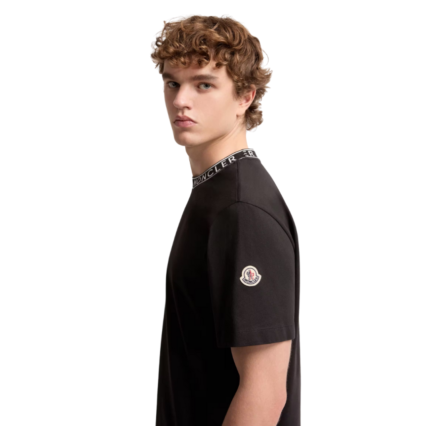 T-shirt coton noir à finitions logo Moncler blanc col
