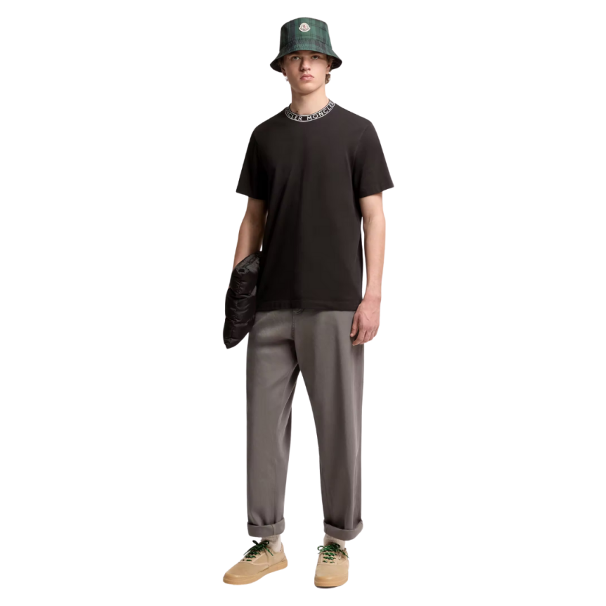 T-shirt coton noir à finitions logo Moncler blanc col