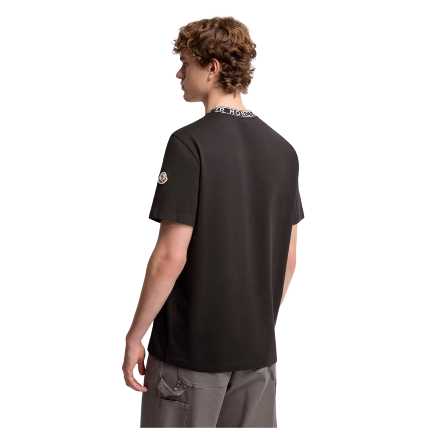 T-shirt coton noir à finitions logo Moncler blanc col