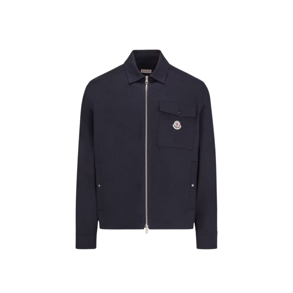 Surchemise MONCLER zippée en gabardine de coton mélangé bleu marine