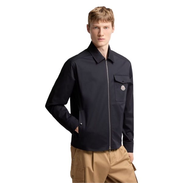 Surchemise MONCLER zippée en gabardine de coton mélangé bleu marine