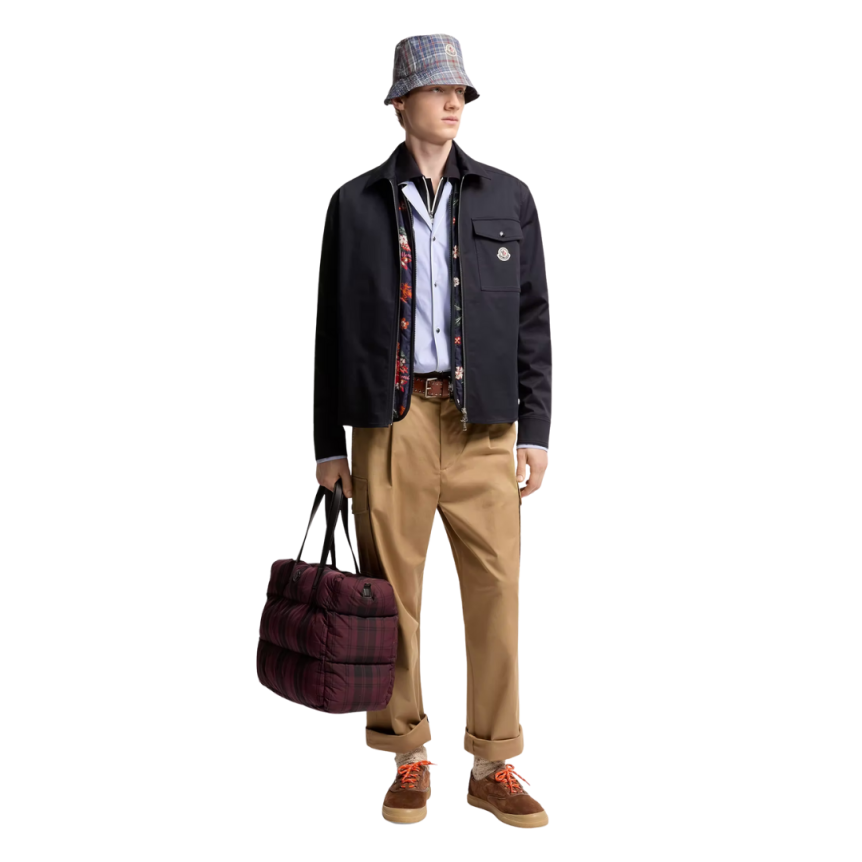 Surchemise MONCLER zippée en gabardine de coton mélangé bleu marine