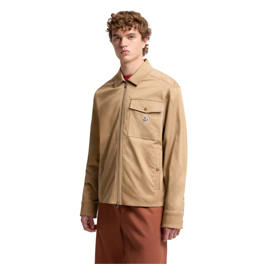 Surchemise zippée MONCLER en gabardine de coton mélangé beige