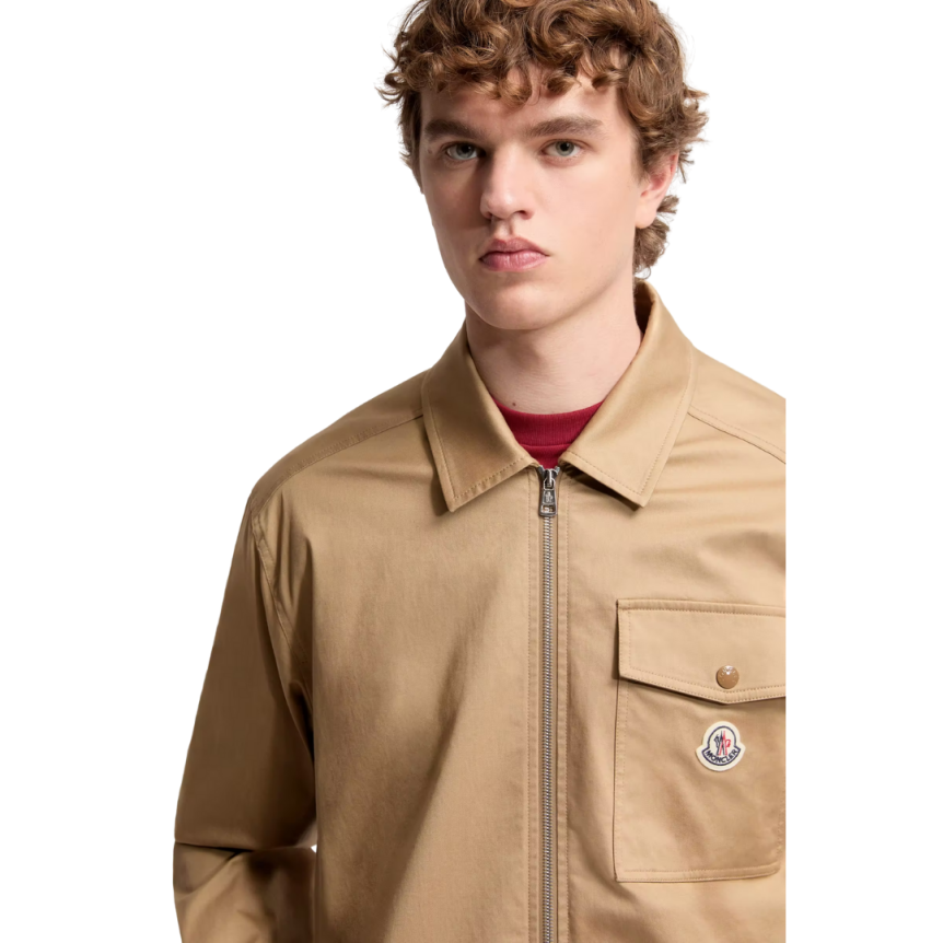 Surchemise zippée MONCLER en gabardine de coton mélangé beige