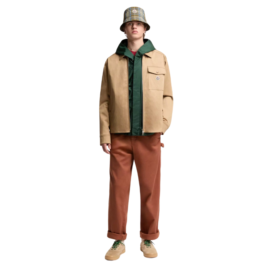Surchemise zippée MONCLER en gabardine de coton mélangé beige