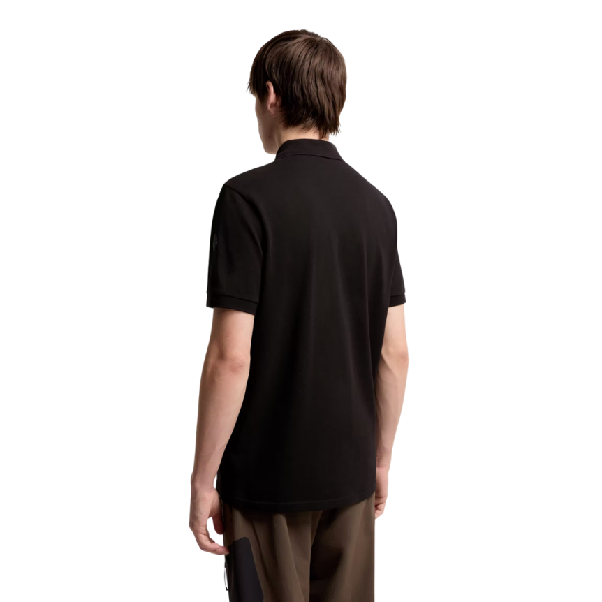 Polo semi-zippé MONCLER en piqué de coton noir à logo noir mat
