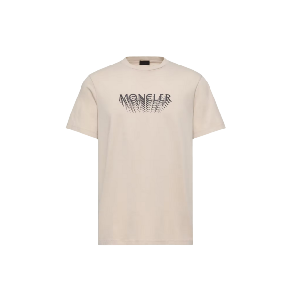 T-shirt en jersey de coton beige à logo superposé patch noir mat