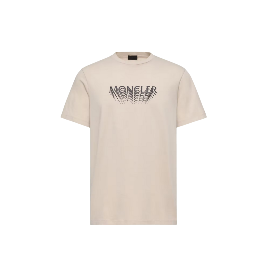 T-shirt en jersey de coton beige à logo superposé patch noir mat