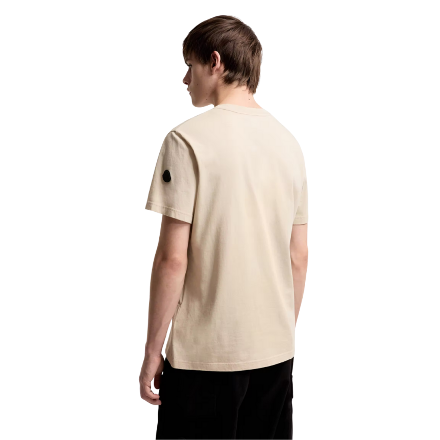 T-shirt en jersey de coton beige à logo superposé patch noir mat