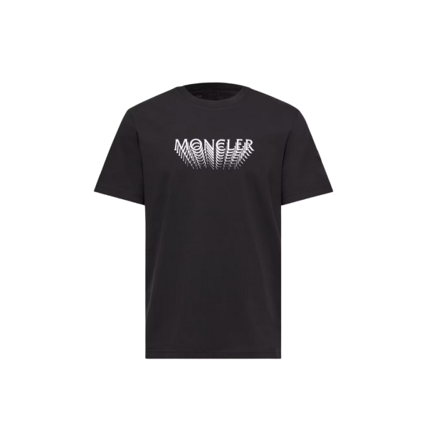 T-shirt MONCLER en jersey de coton noir à logo superposé patch noir mat