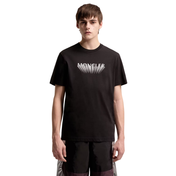 T-shirt MONCLER en jersey de coton noir à logo superposé patch noir mat
