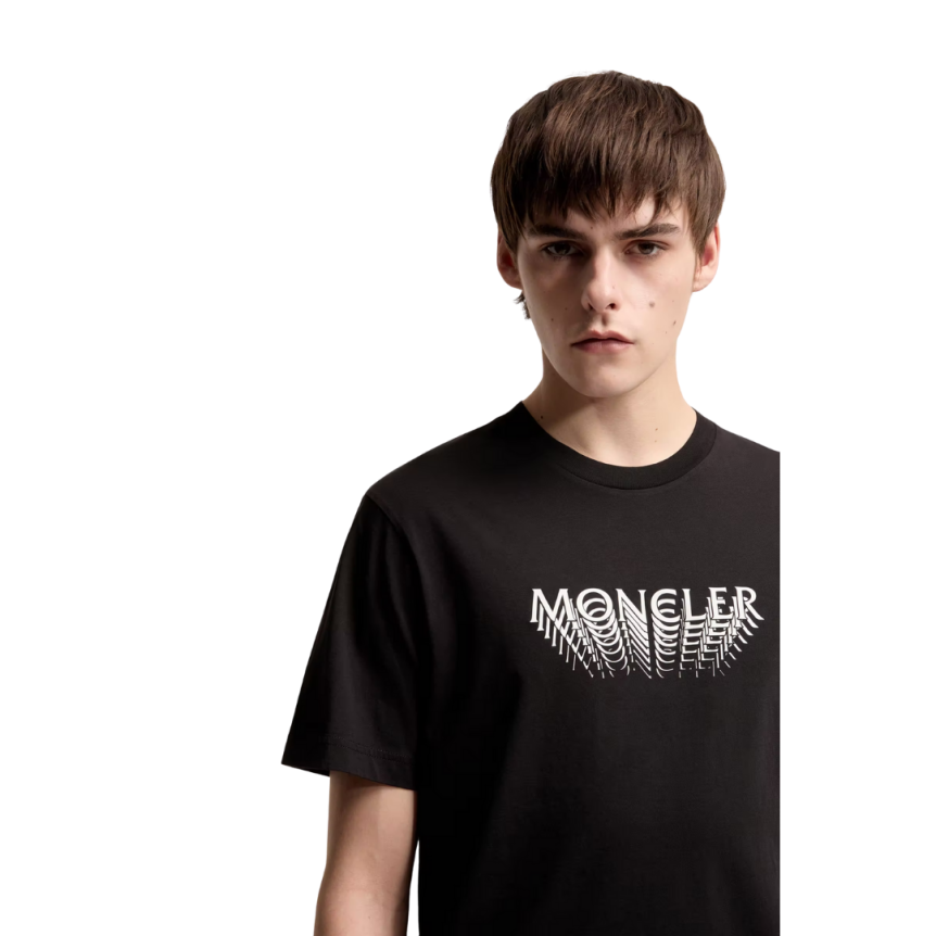 T-shirt MONCLER en jersey de coton noir à logo superposé patch noir mat
