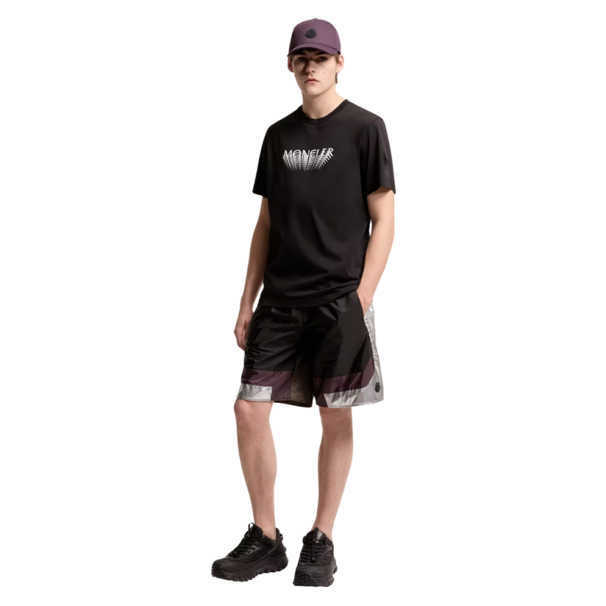 T-shirt MONCLER en jersey de coton noir à logo superposé patch noir mat