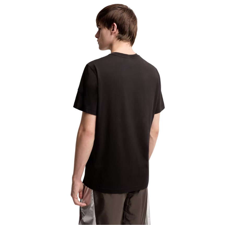 T-shirt MONCLER en jersey de coton noir à logo superposé patch noir mat