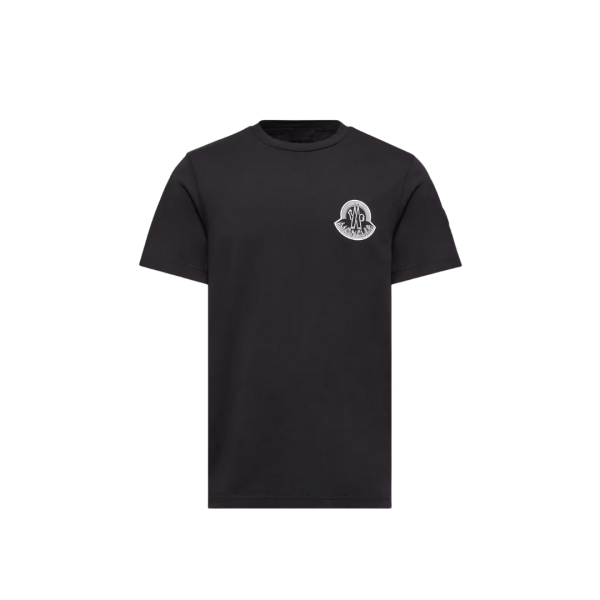 T-shirt MONCLER en jersey de coton noir à logo relief blanc patch noir mat