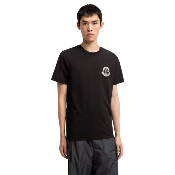 T-shirt MONCLER en jersey de coton noir à logo relief blanc patch noir mat