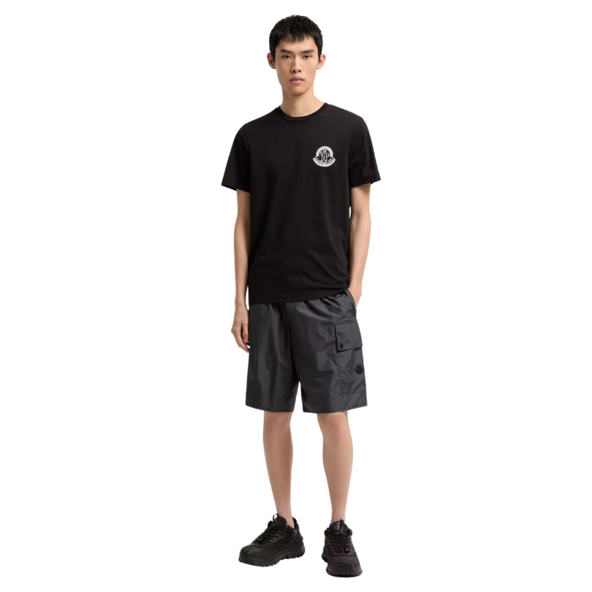 T-shirt MONCLER en jersey de coton noir à logo relief blanc patch noir mat