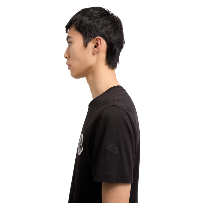 T-shirt MONCLER en jersey de coton noir à logo relief blanc patch noir mat