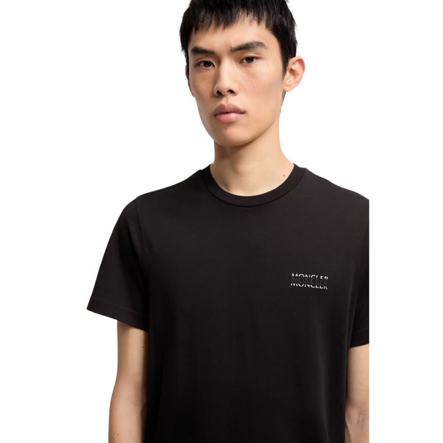 T-shirt MONCLER en jersey de coton noir à logo imprimé patch noir mat
