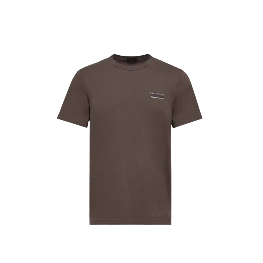 T-shirt MONCLER en jersey de coton marron chocolat à logo imprimé patch noir mat