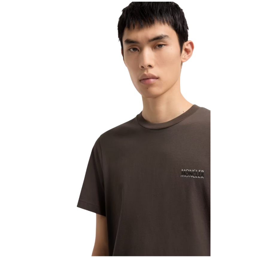 T-shirt MONCLER en jersey de coton marron chocolat à logo imprimé patch noir mat