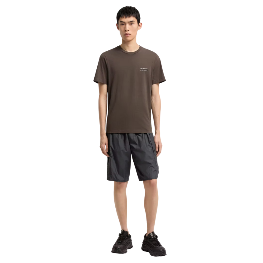 T-shirt MONCLER en jersey de coton marron chocolat à logo imprimé patch noir mat