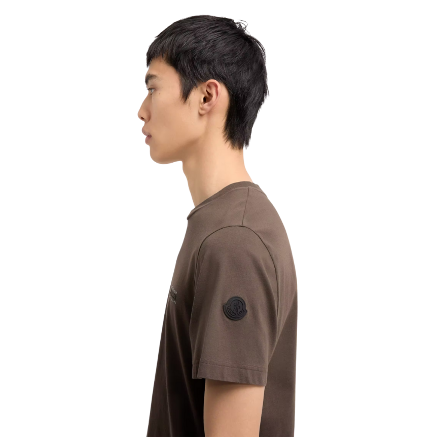 T-shirt MONCLER en jersey de coton marron chocolat à logo imprimé patch noir mat