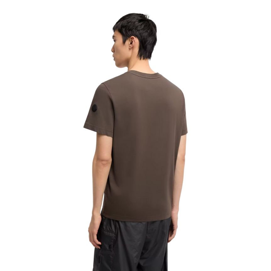 T-shirt MONCLER en jersey de coton marron chocolat à logo imprimé patch noir mat