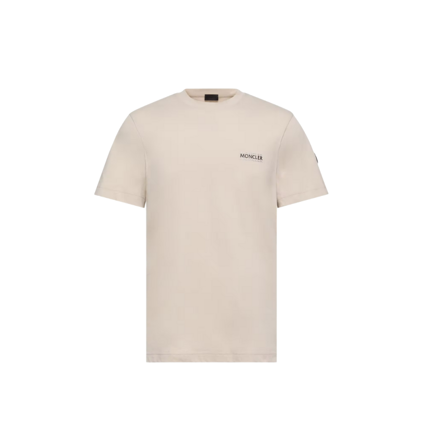 T-shirt MONCLER en jersey de coton beige à logo imprimé patch noir mat