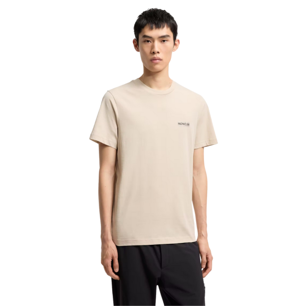 T-shirt MONCLER en jersey de coton beige à logo imprimé patch noir mat
