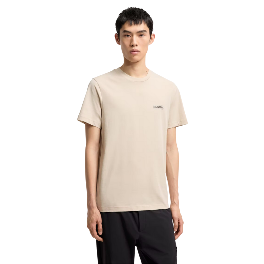T-shirt MONCLER en jersey de coton beige à logo imprimé patch noir mat