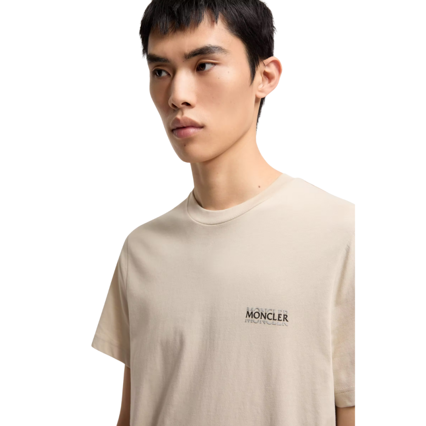 T-shirt MONCLER en jersey de coton beige à logo imprimé patch noir mat