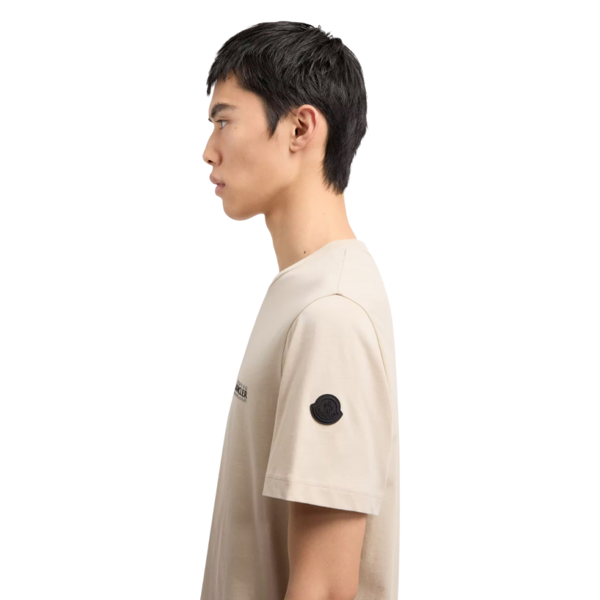 T-shirt MONCLER en jersey de coton beige à logo imprimé patch noir mat
