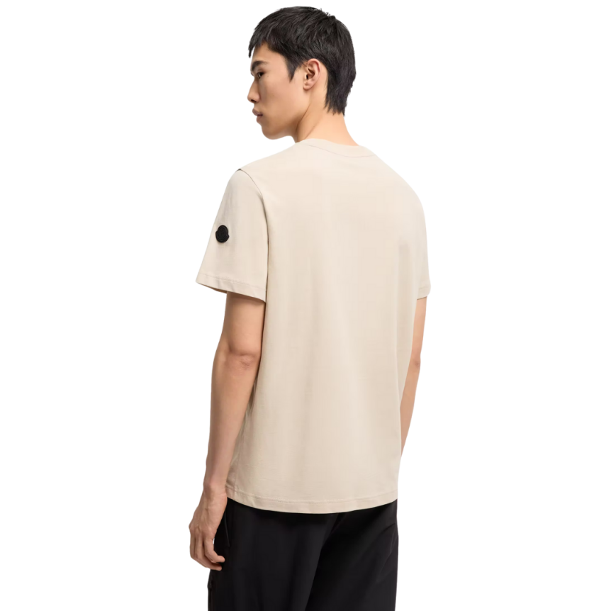 T-shirt MONCLER en jersey de coton beige à logo imprimé patch noir mat