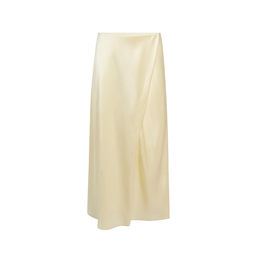 Jupe midi fluide KHAITE Demi en soie satin jaune lumineux coupe biais