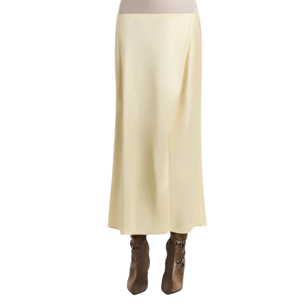 Jupe midi fluide KHAITE Demi en soie satin jaune lumineux coupe biais
