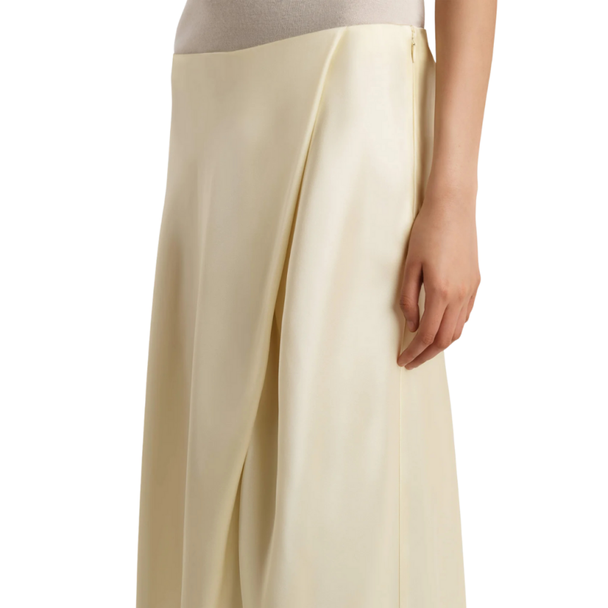 Jupe midi fluide KHAITE Demi en soie satin jaune lumineux coupe biais