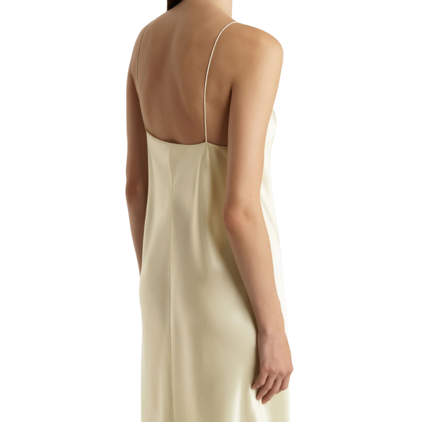 Robe longue nuisette fine bretelle KHAITE Taja soie satin jaune