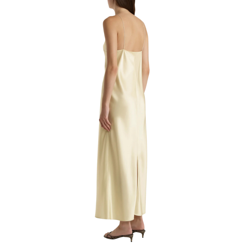 Robe longue nuisette fine bretelle KHAITE Taja soie satin jaune