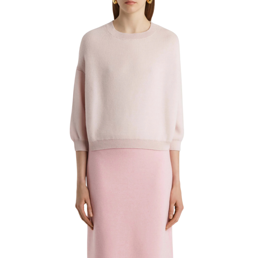 Pull col rond manche 3/4 KHAITE Sabina cachemire laine mohair rose pale