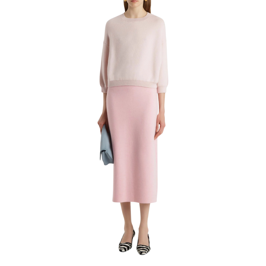 Pull col rond manche 3/4 KHAITE Sabina cachemire laine mohair rose pale