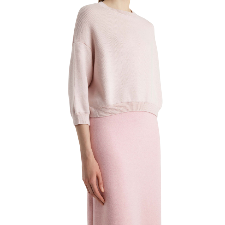 Pull col rond manche 3/4 KHAITE Sabina cachemire laine mohair rose pale