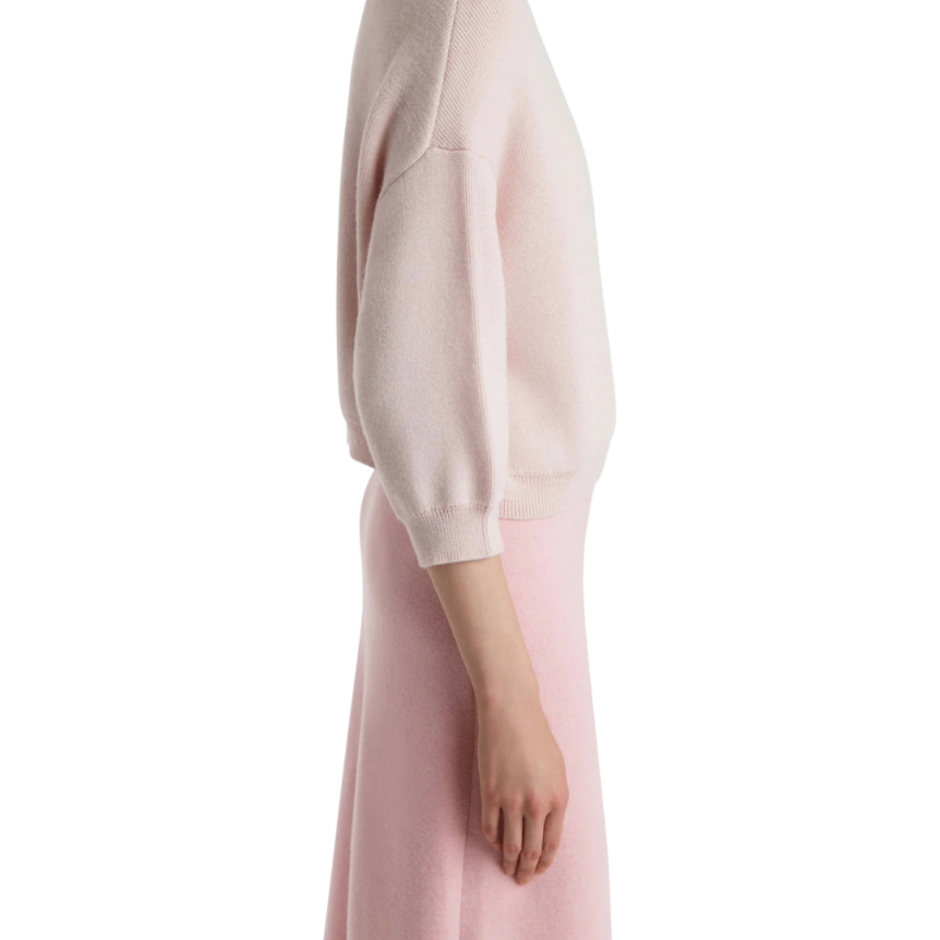 Pull col rond manche 3/4 KHAITE Sabina cachemire laine mohair rose pale