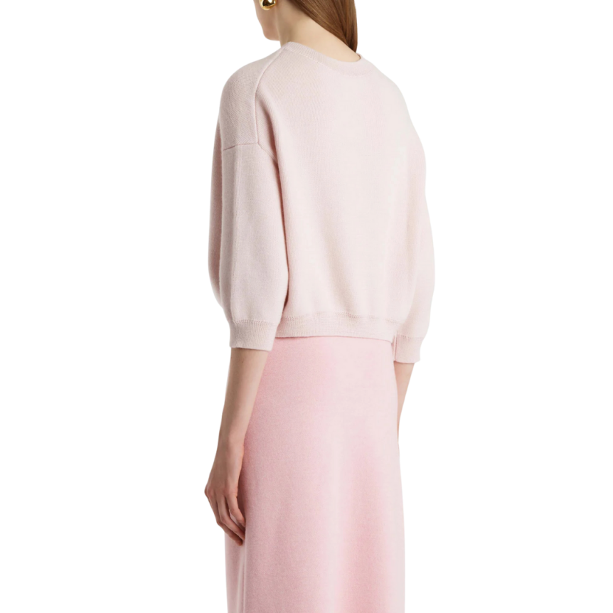 Pull col rond manche 3/4 KHAITE Sabina cachemire laine mohair rose pale