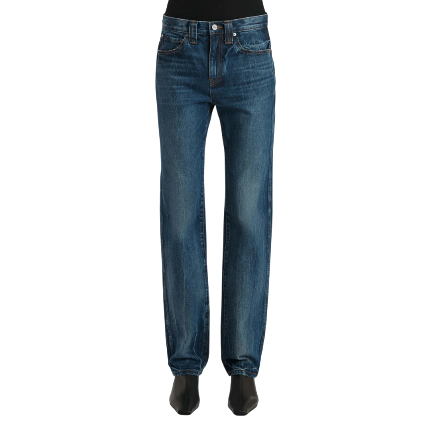 Jean droit KHAITE Farley denim coton bleu taille mi haute