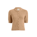 Cardigan ajusté Nora en jersey de cachemire camel bord côtelé