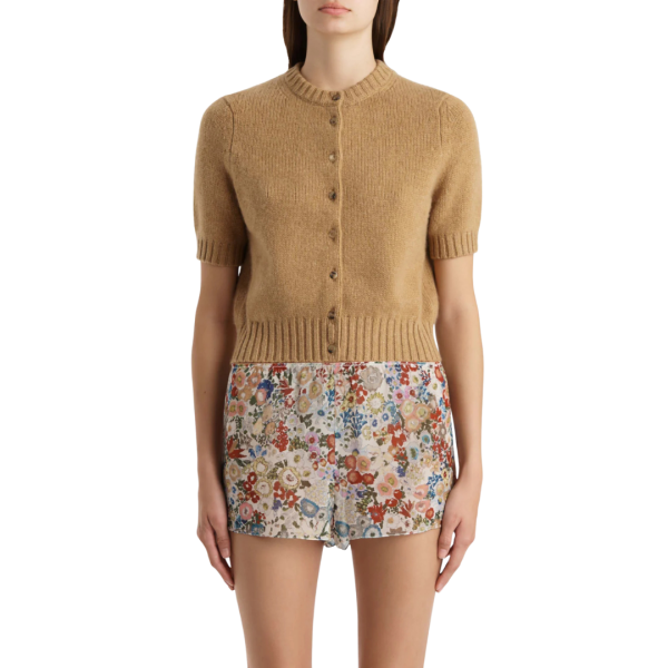 Cardigan ajusté KHAITE Nora en jersey de cachemire camel bord côtelé